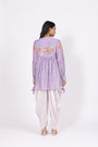 Floral Embellished Bamber Muslin Top with Lilac Crepe Dhoti