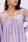 Floral Embellished Bamber Muslin Top with Lilac Crepe Dhoti