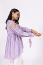 Floral Embellished Bamber Muslin Top with Lilac Crepe Dhoti