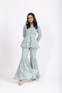 Cyan Floral Peplum Top with Matching Sharara