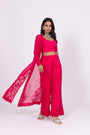 Raspberry Pink Silk Embroidered Organza Jacket Set