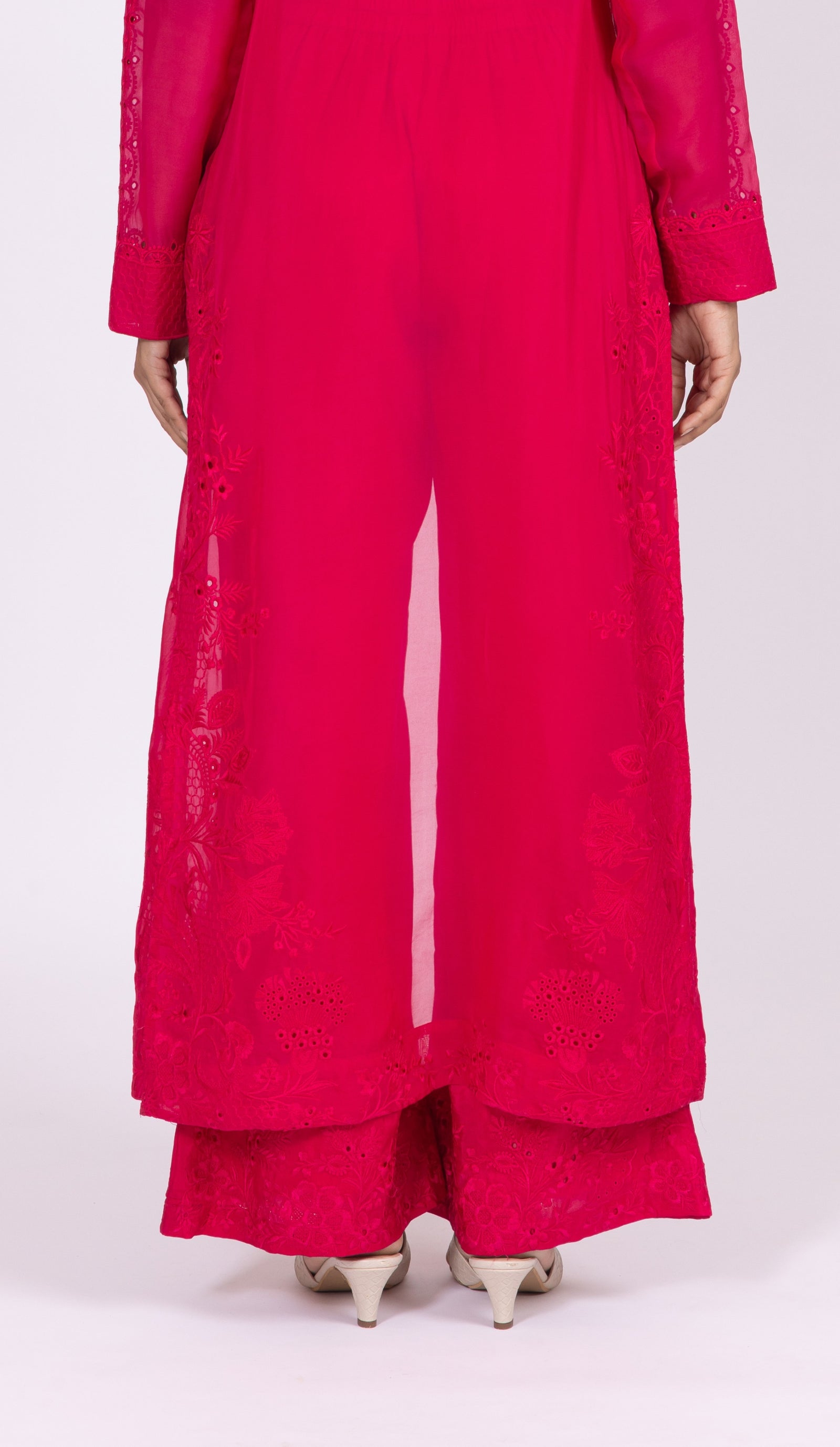 Raspberry Pink Silk Embroidered Organza Jacket Set
