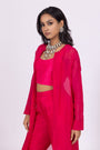Raspberry Pink Silk Embroidered Organza Jacket Set