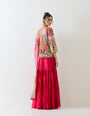 Patch work kurti and dupatta paired with pleated chanderi silk sharara