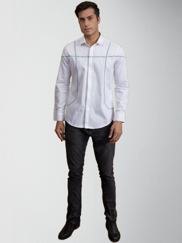 Pleated Spread Collar Cotton Semi-Formal Shirt