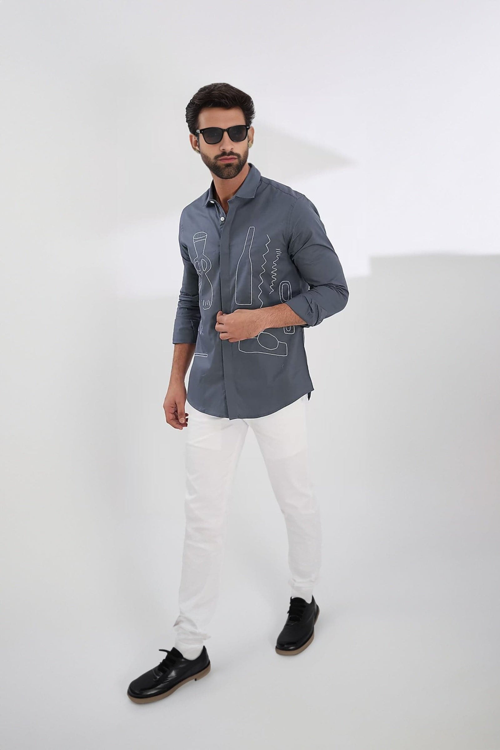 Embroidered Spread Collar Cotton Casual Shirt