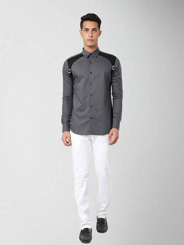 Harness Style Spread Collar Cotton Casual Shirt