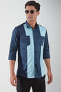 Colourblocked Spread Collar Cotton Casual Shirt