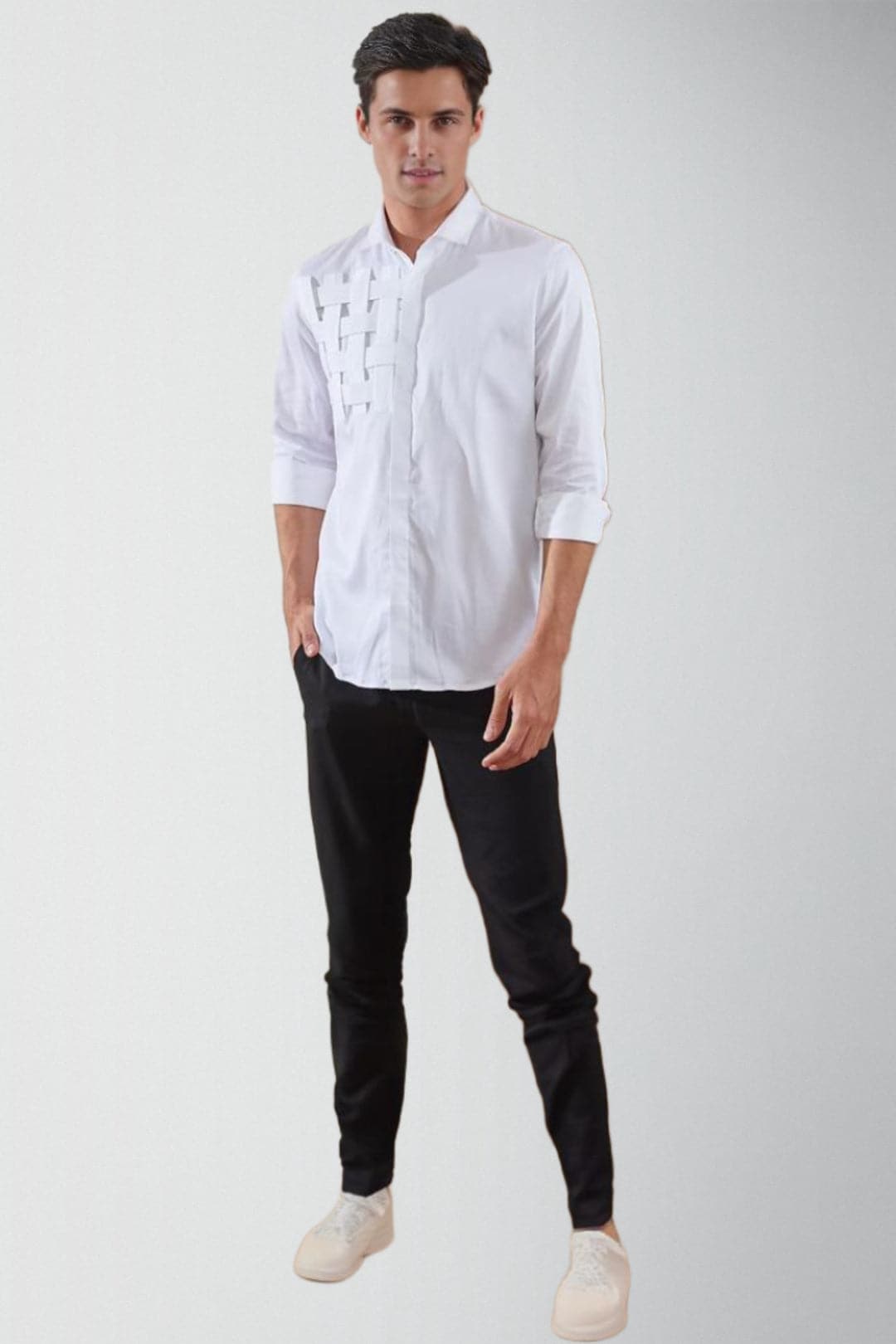 Pleated Spread Collar Cotton Casual Shirt