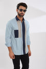 Colourblocked Spread Collar Cotton Casual Shirt