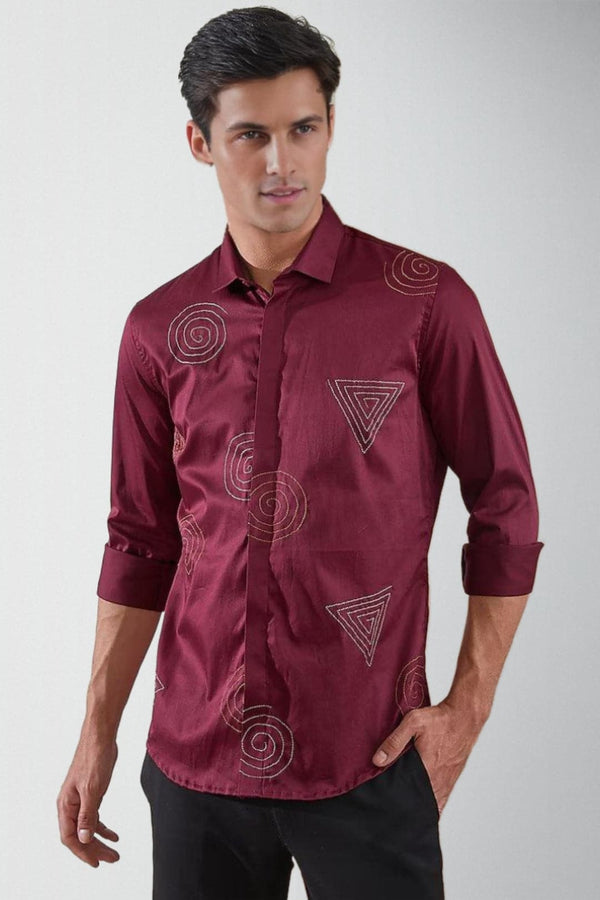 Embroidered Spread Collar Cotton Casual Shirt