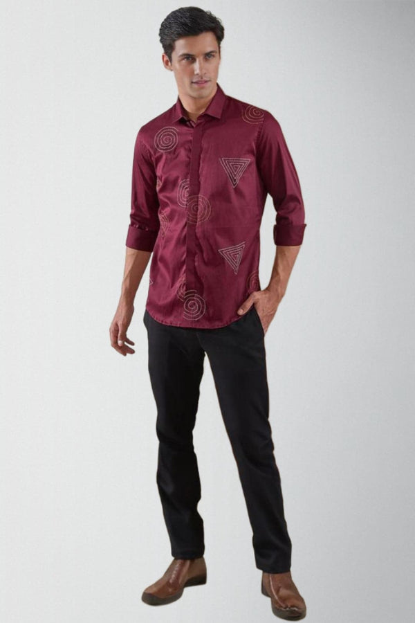 Embroidered Spread Collar Cotton Casual Shirt