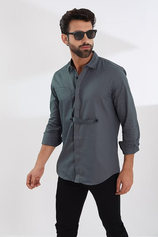 Self Design Spread Collar Cotton Casual Shirt