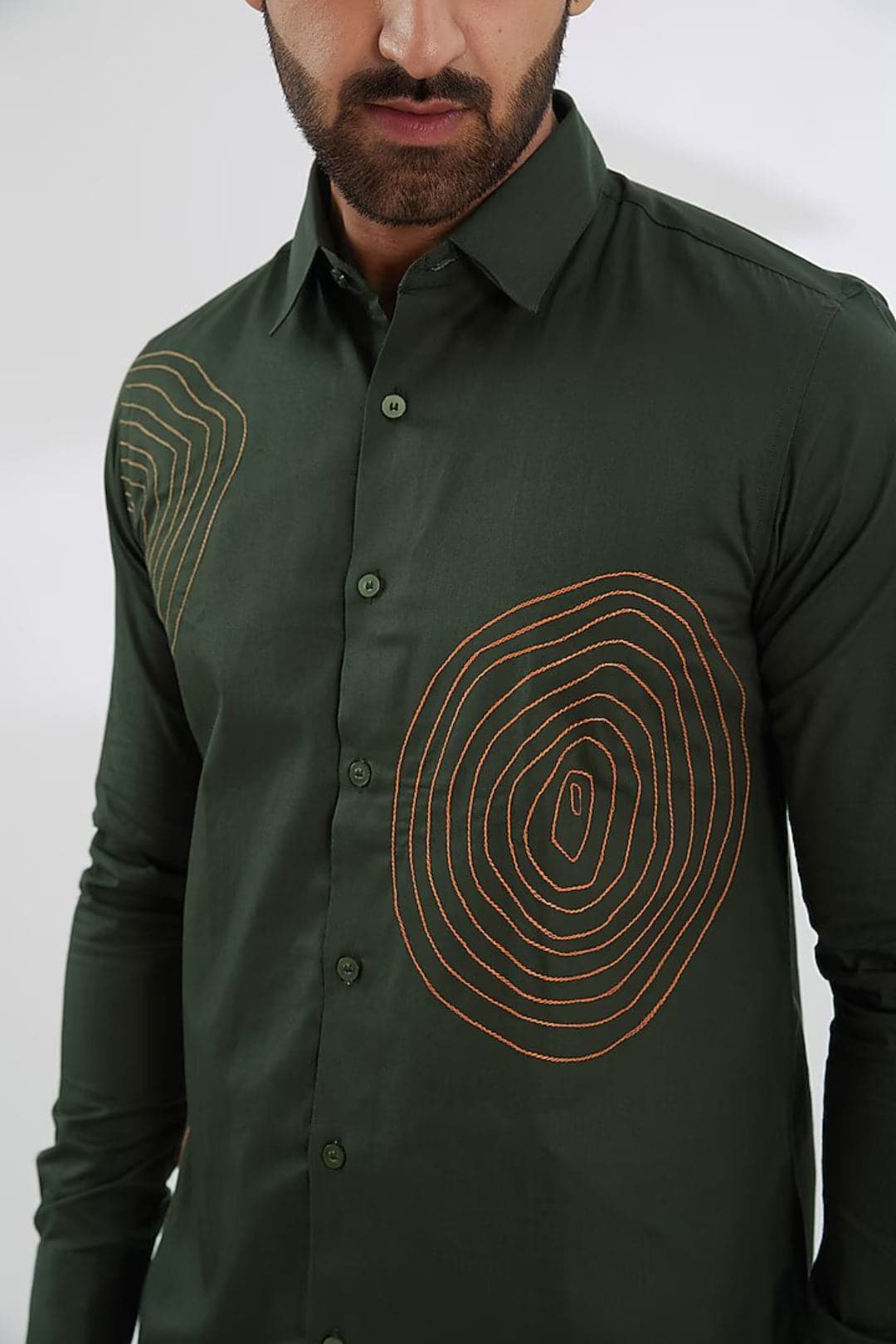 Embroidered Spread Collar Cotton Casual Shirt