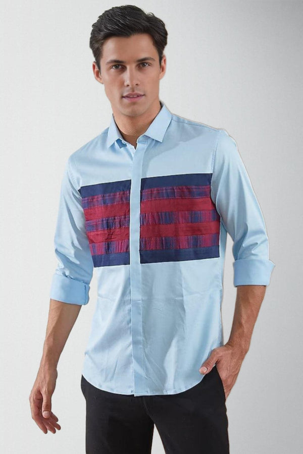 Colourblocked Spread Collar Cotton Casual Shirt