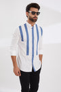 Colourblocked Mandarin Collar Cotton Casual Shirt