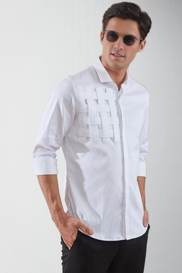 Pleated Spread Collar Cotton Casual Shirt