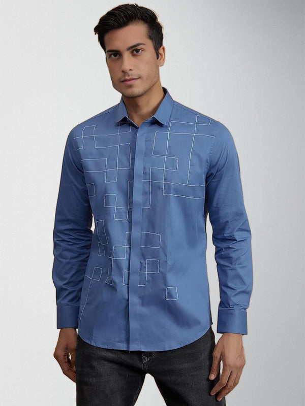 Embroidered Spread Collar Cotton Casual Shirt