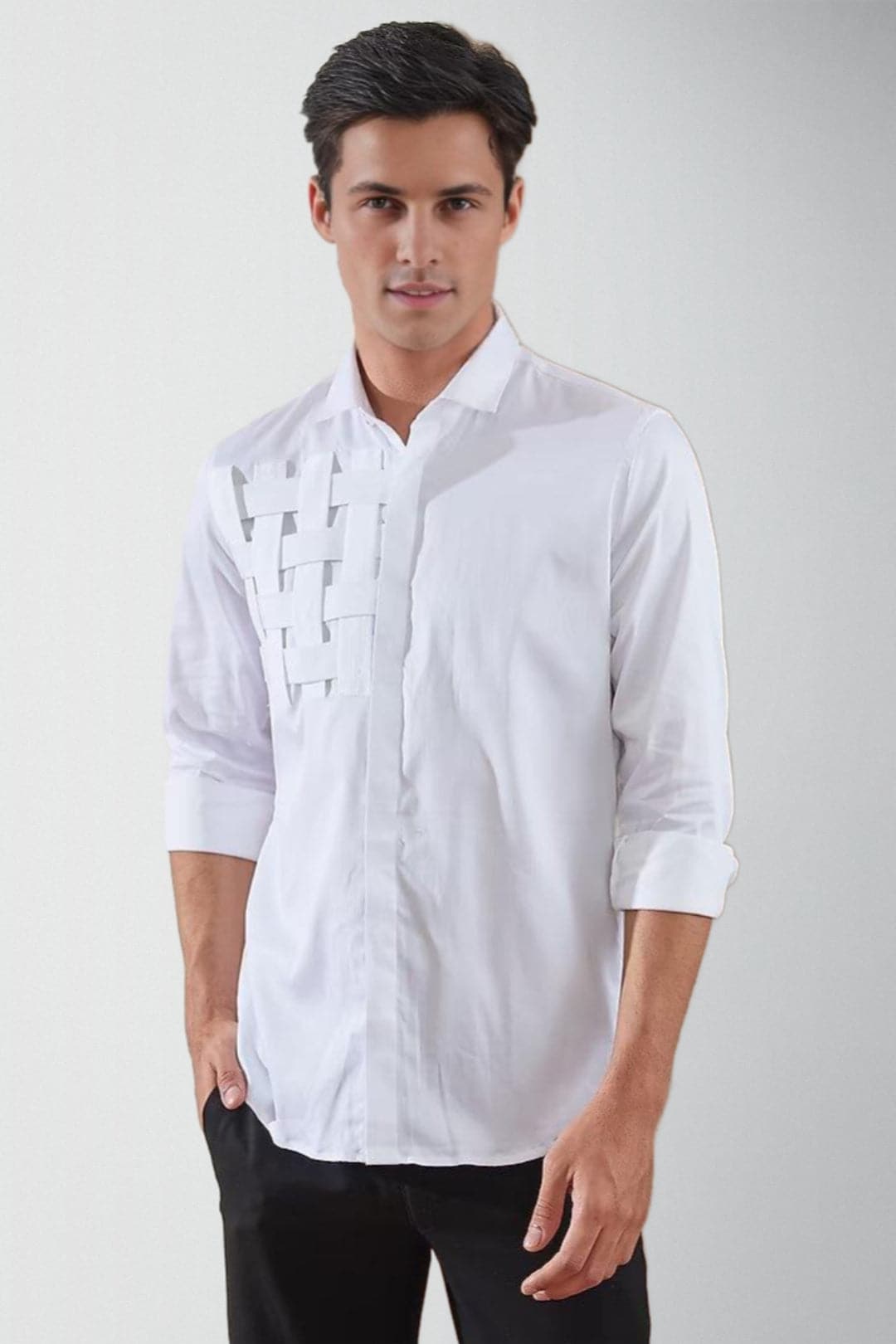 Pleated Spread Collar Cotton Casual Shirt