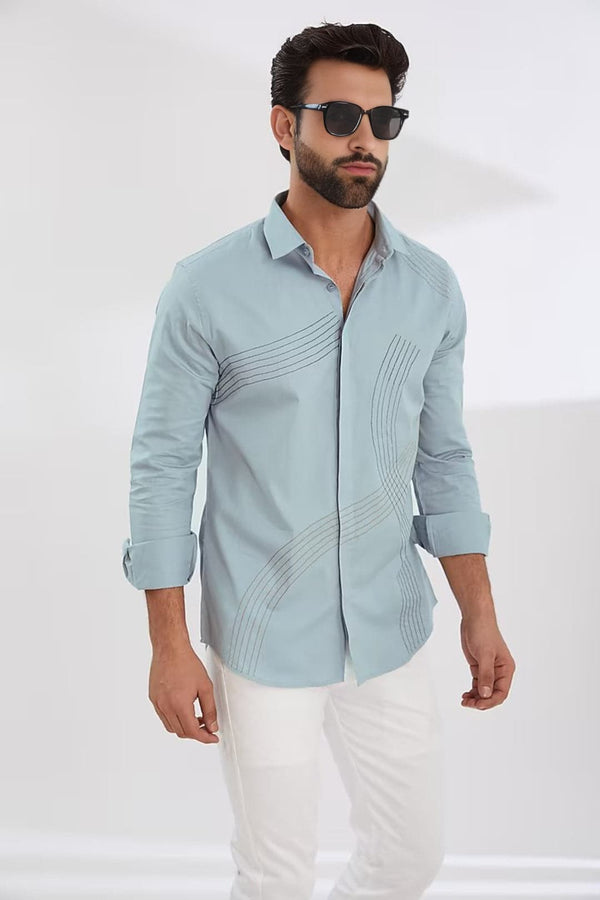 Embroidered Spread Collar Cotton Casual Shirt