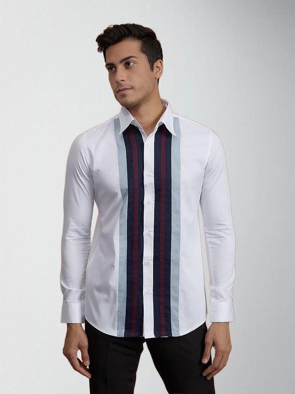 Colourblocked Spread Collar Cotton Formal Shirt