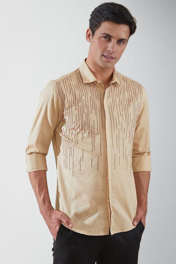 Embroidered Spread Collar Cotton Casual Shirt