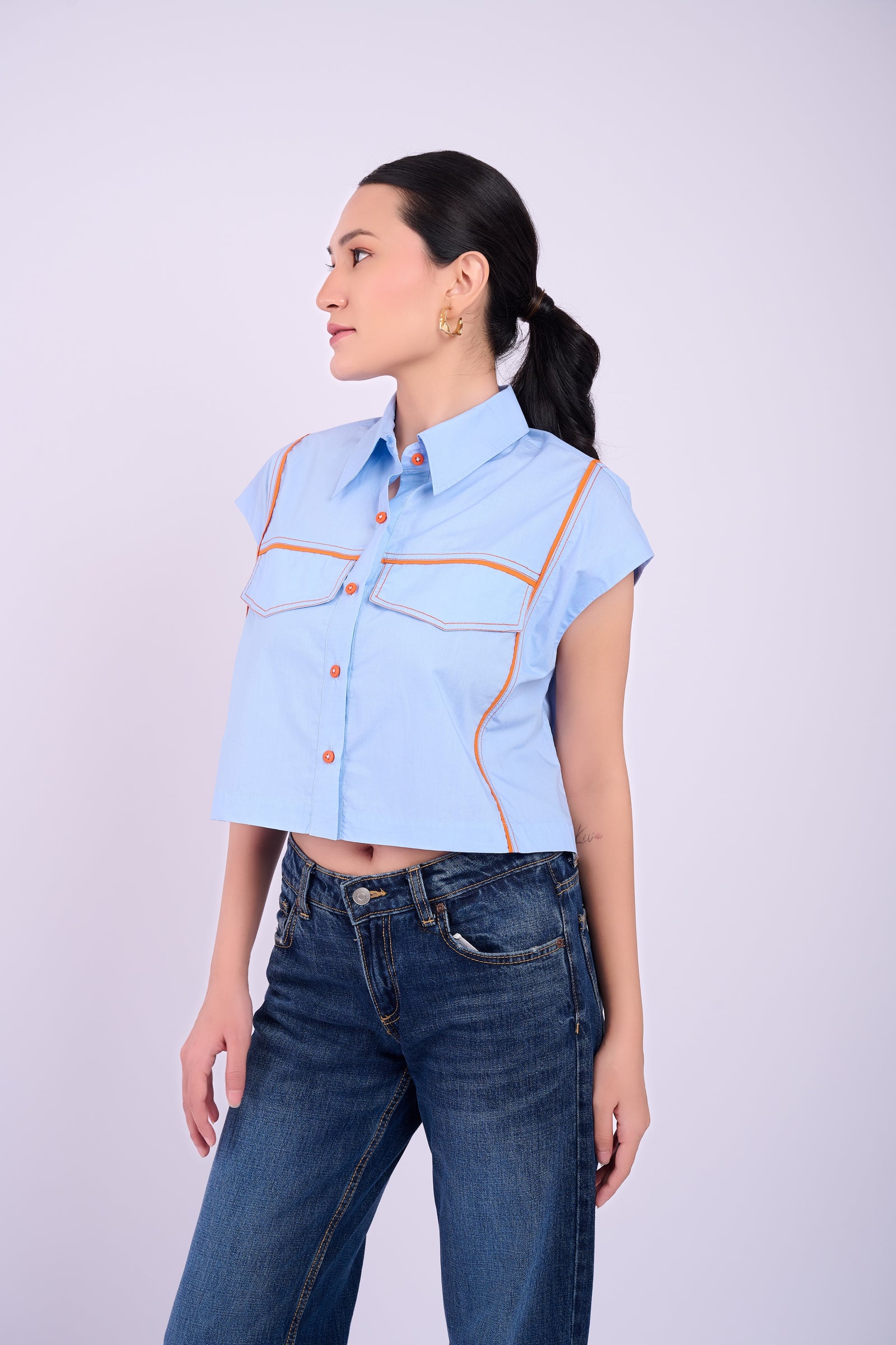 Bress Crop Shirt - Light Blue