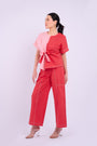 Nadine Tie Top - Red and Light Pink