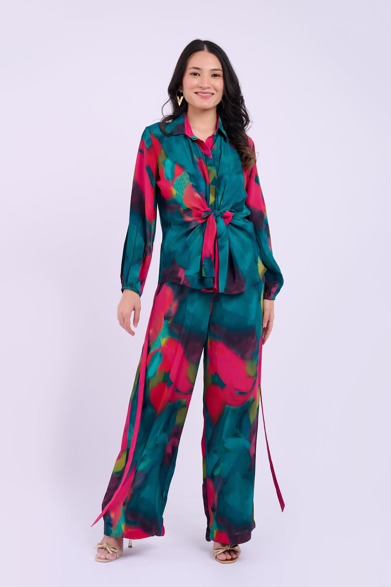 Skylar Crepe Shirt- Abstract Green