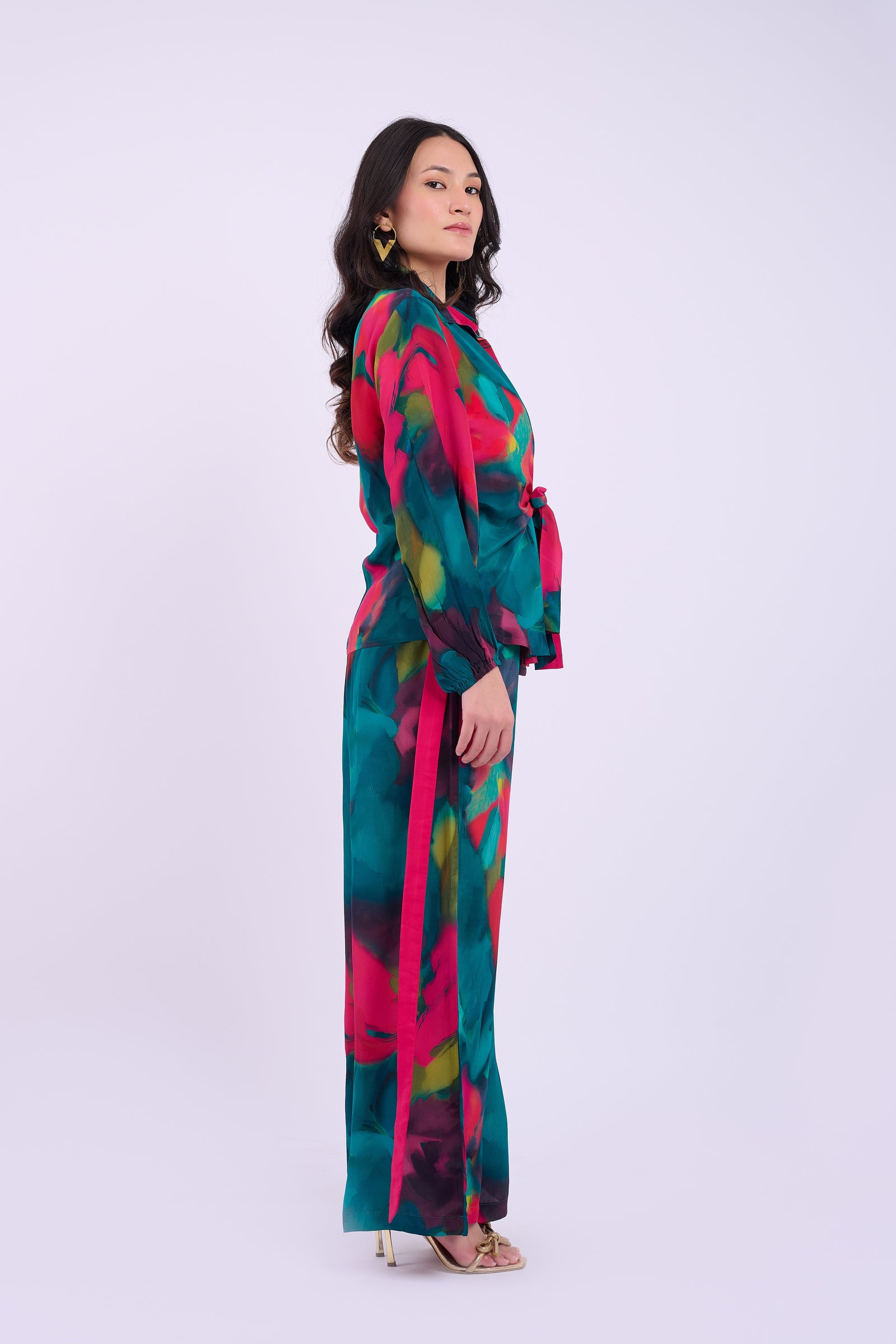 Skylar Crepe Shirt- Abstract Green