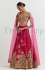 Rosa gota embroidered blouse with attached cape dupatta paired with organza silk gota embroidered skirt