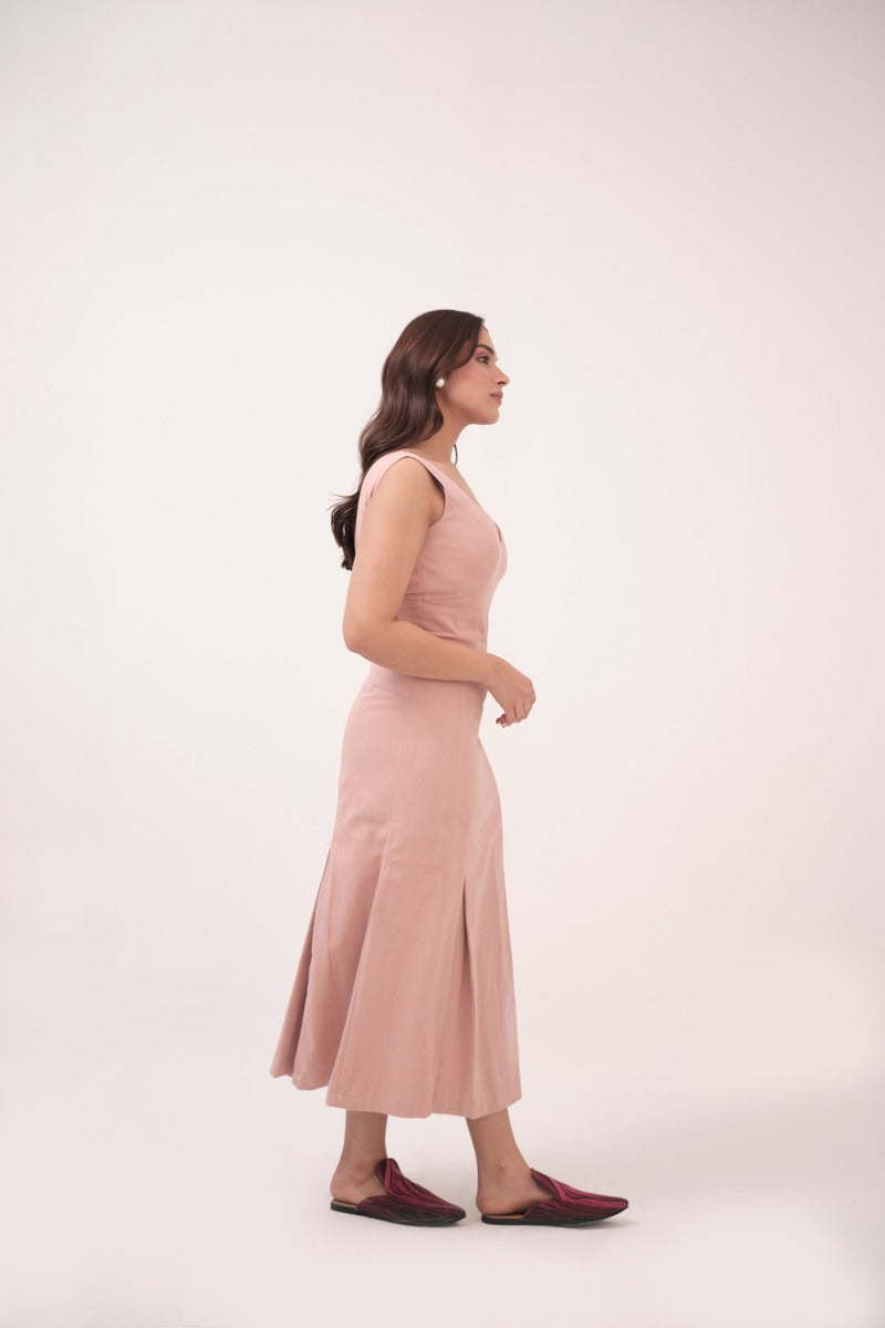 Sinched Box-Pleated Dress Pastel Pink