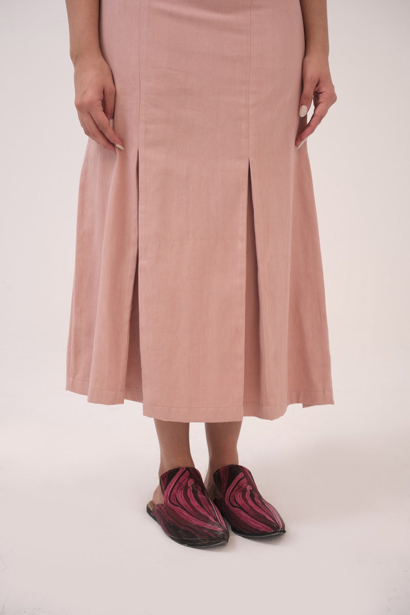 Sinched Box-Pleated Dress Pastel Pink