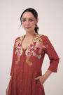 Hand-Embroidered Panelled Kurta Set
 Berry