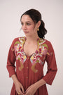 Hand-Embroidered Panelled Kurta Set
 Berry