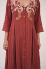 Hand-Embroidered Panelled Kurta Set
 Berry