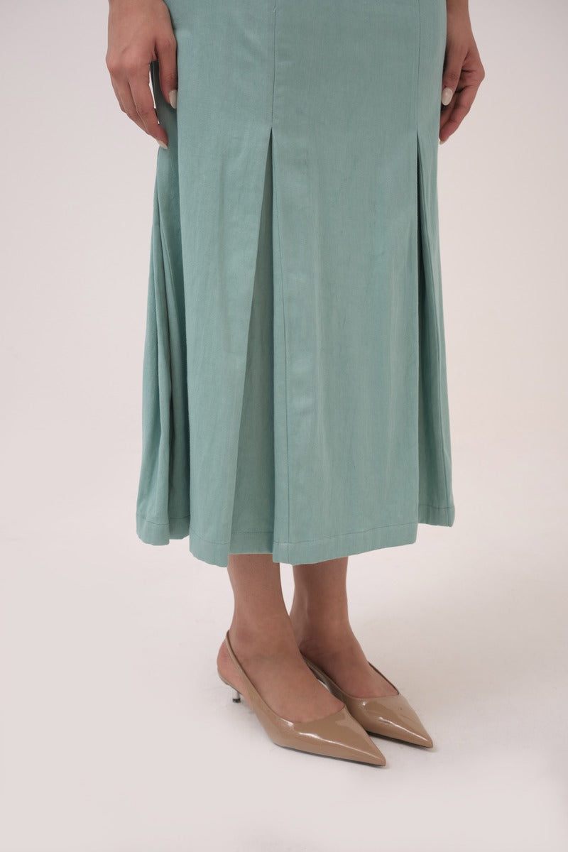 Sinched Box-Pleated Dress Teal