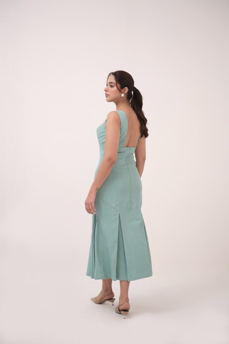 Sinched Box-Pleated Dress Teal