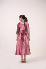 Watercolour Lotus Print Bow Tie Top & Wrap Around Skirt Mulberry Pink