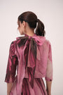 Watercolour Lotus Print Bow Tie Top & Wrap Around Skirt Mulberry Pink