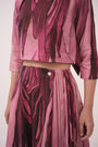 Watercolour Lotus Print Bow Tie Top & Wrap Around Skirt Mulberry Pink