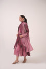 Watercolour Lotus Print Pleated Jacket Mulberry Pink