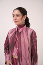 Watercolour Lotus Print Pleated Jacket Mulberry Pink