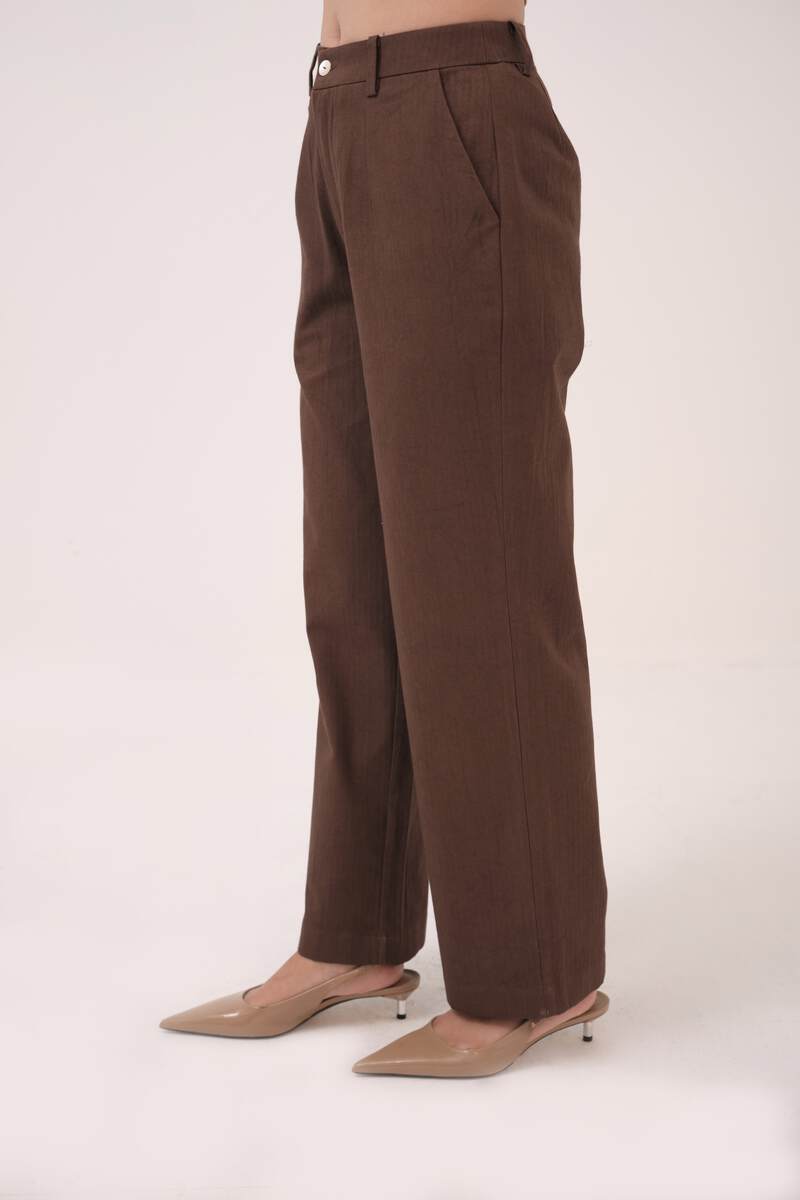 Herringbone Straight Pants Dark Brown