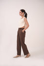 Herringbone Straight Pants Dark Brown