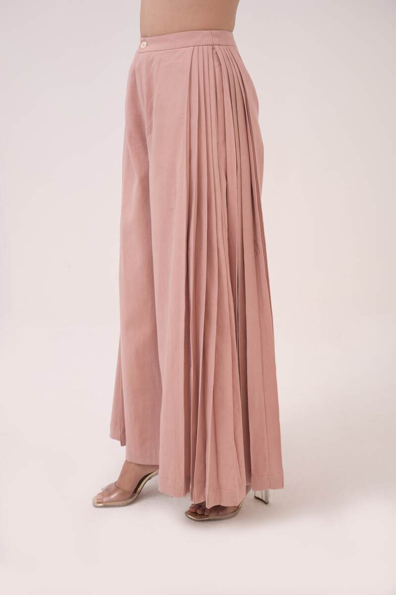 Hand-Embroidered Panelled Kurta Set Pastel Pink