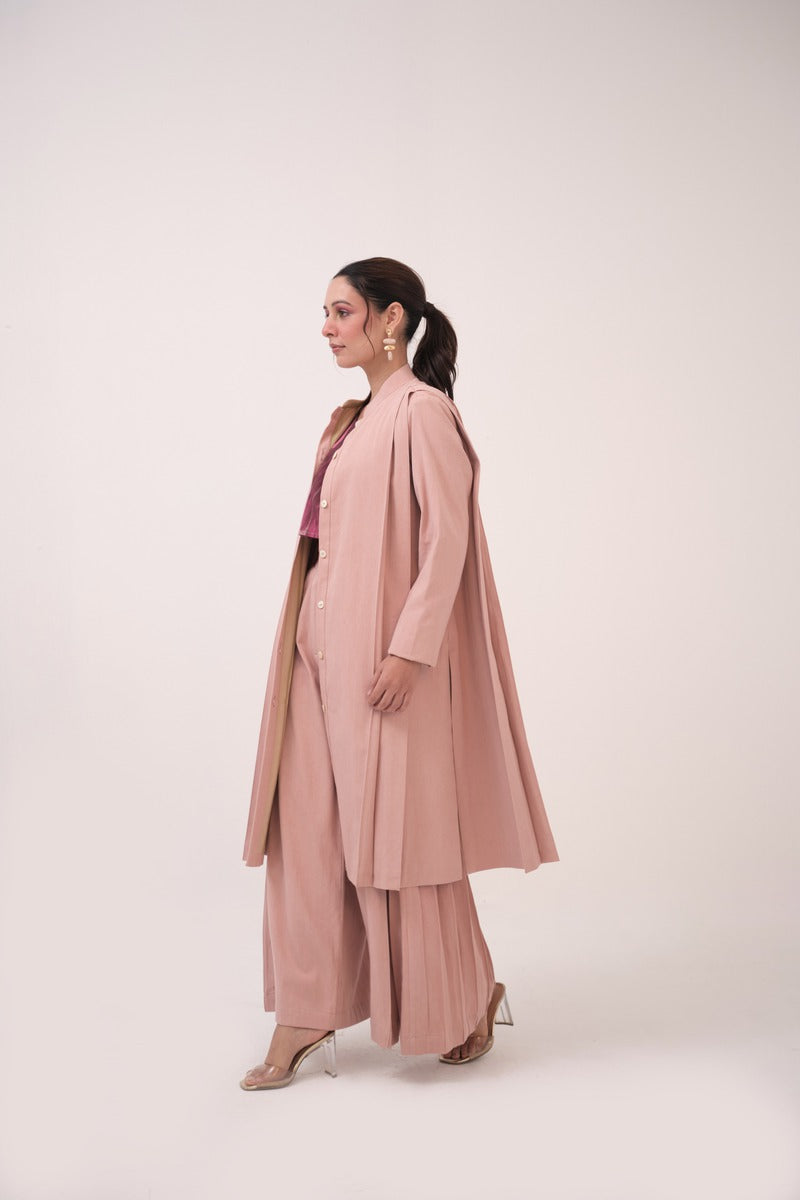 Pleated Denim Jacket Pastel Pink