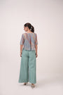 Pleated Denim Flared Pants
Teal