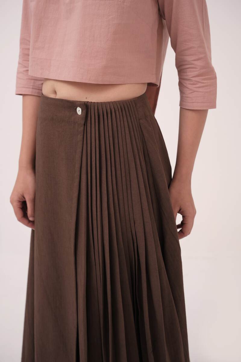 Wrap Around Pleated Skirt Dark Brown