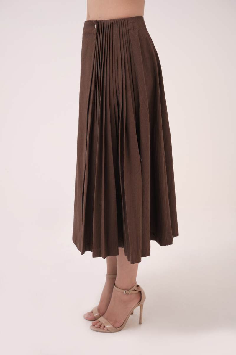 Wrap Around Pleated Skirt Dark Brown